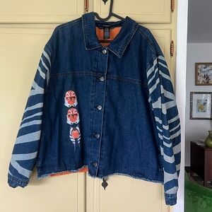Denim Jacket with Zebra Print Sleeves